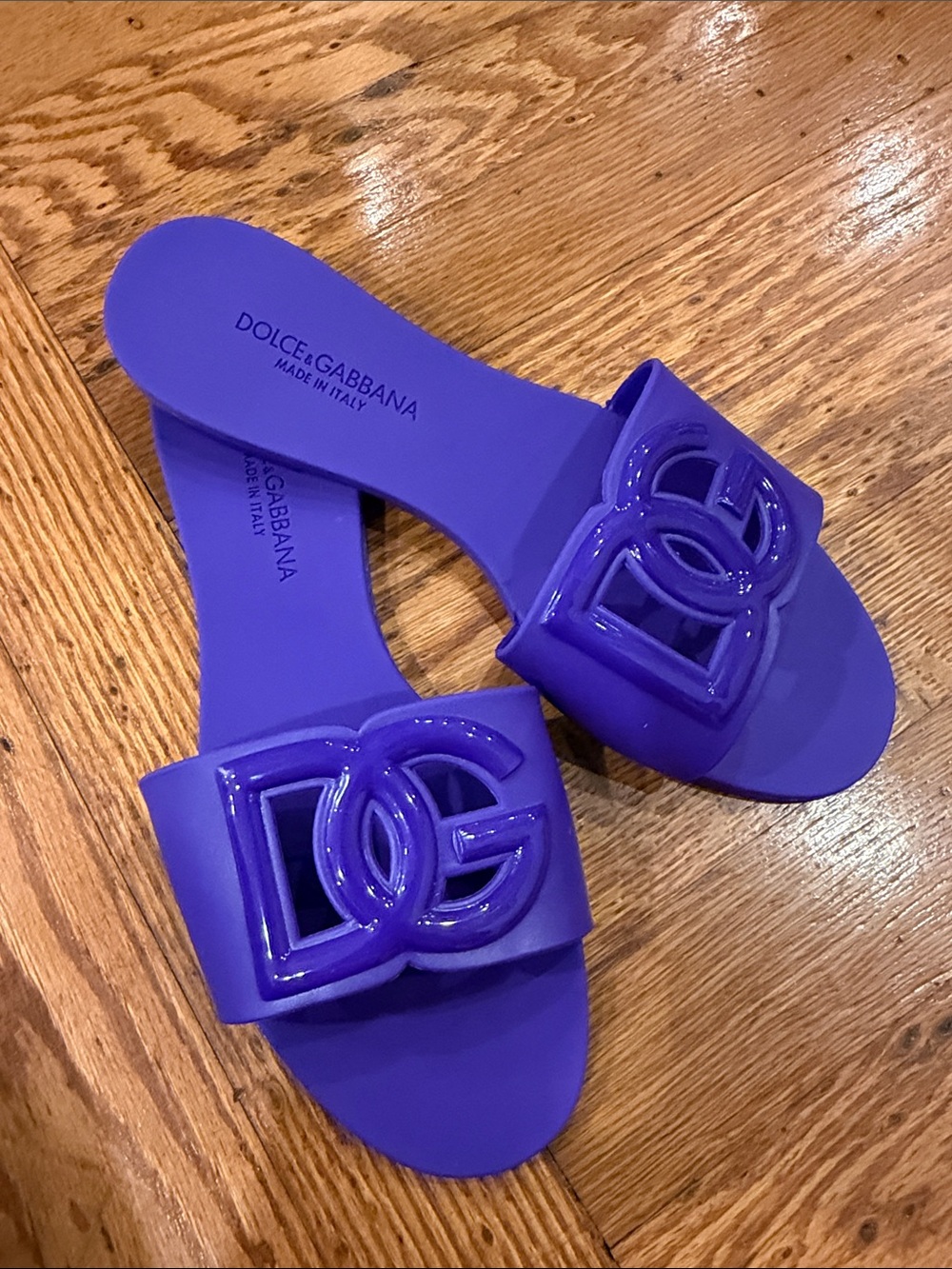 Size39 & Gabbana Purple Patent DG Logo Slide Sandals rubber no box